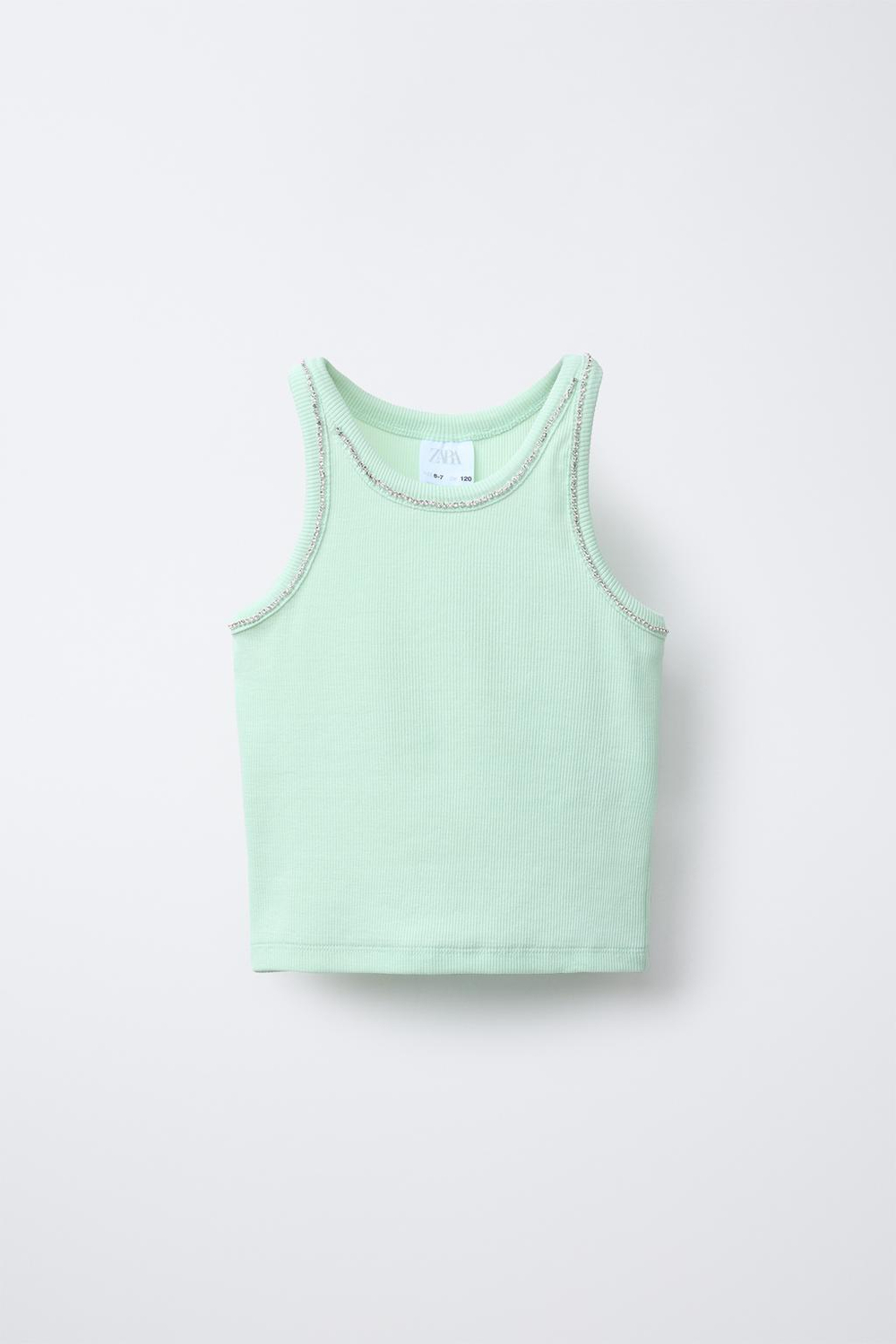 ZARA ТОП В РУБЧИК СО СТРАЗАМИ, ЗЕЛЕНЫЙ