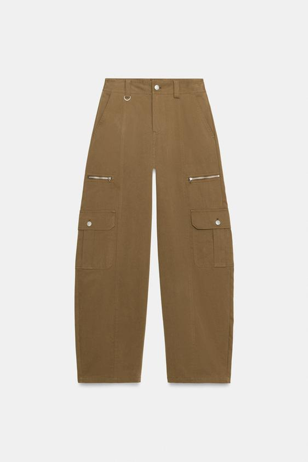 ZARA БРЮКИ КАРГО BARREL С КАРМАНАМИ, ХАКИ