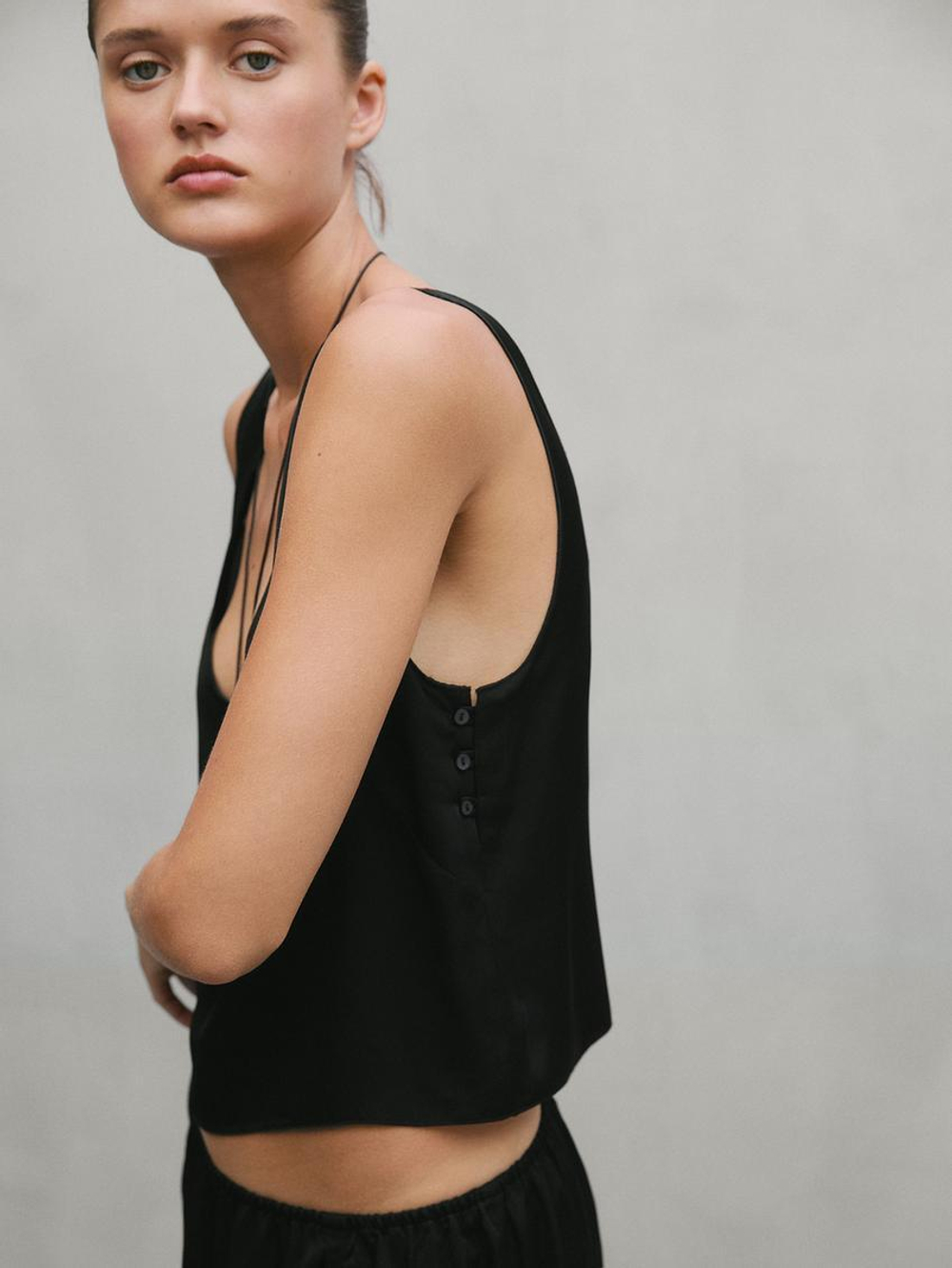 Massimo Dutti Драпированный топ с пуговицами - Studio, черный