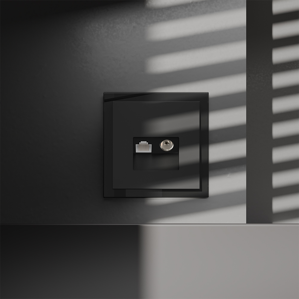 Розетка телевизионная встраиваемая VOLTUM S70 TV+RJ45 кат. 6, (черный матовый)