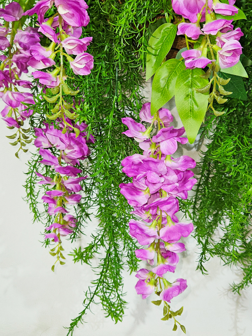 Искусственные цветы Акация лиловая с зеленью в подвесном кашпо