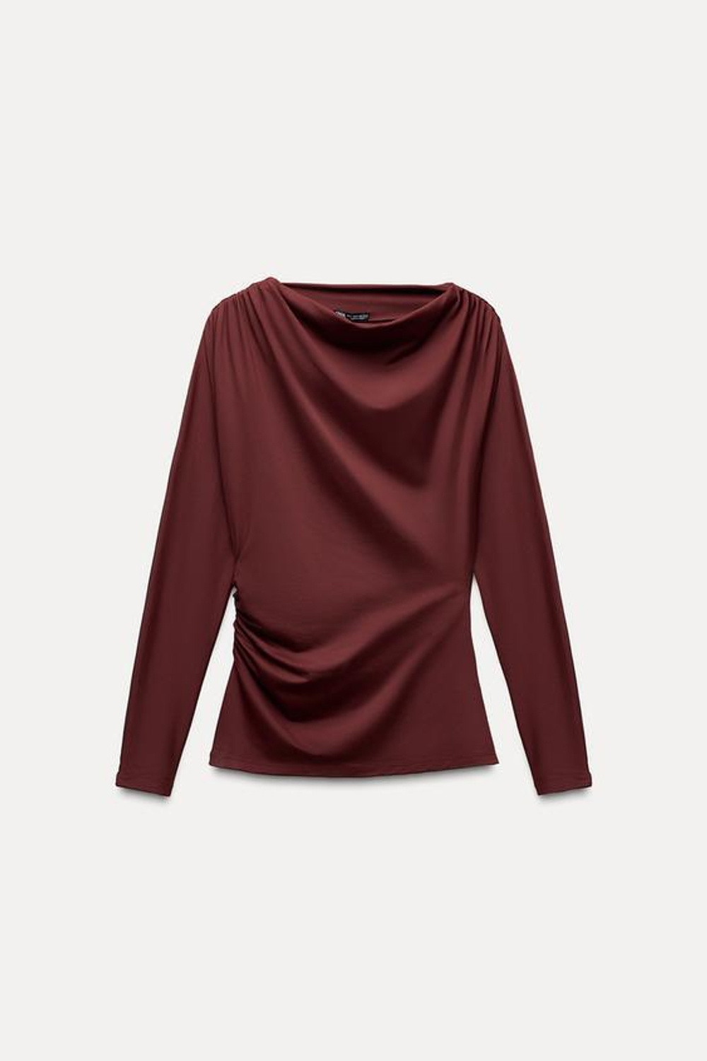 ZARA АСИММЕТРИЧНЫЙ ТОП СО СБОРКАМИ, ЦВЕТ БУРГУНДСКОГО ВИНА