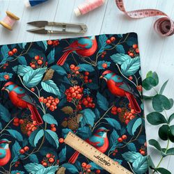 Ткань таффета райские птицы с рябиной