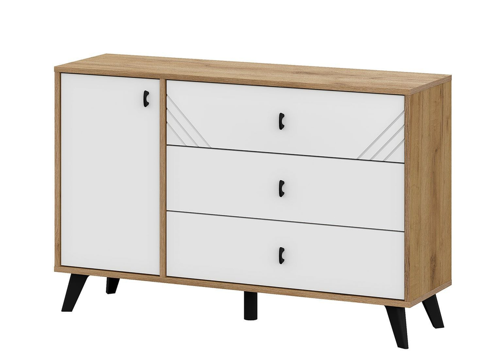 Комод для одежды с ящиками и полками Дуб Золотой/Белый 3 ящика 114х33х73 см