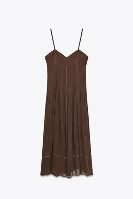 ZARA ПЛАТЬЕ НА БРЕТЕЛЯХ — ZW COLLECTION, СЕРО-КОРИЧНЕВЫЙ