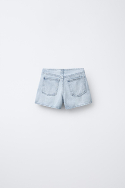 ZARA ДЖИНСОВЫЕ БЕРМУДЫ БЕЗ ПОЯСА С ПУГОВИЦАМИ, ГОЛУБОЙ