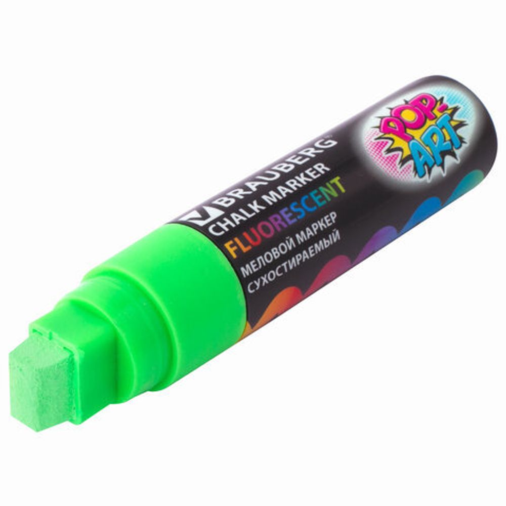 Маркер меловой "POP-ART" ЗЕЛЕНЫЙ, 15 мм, сухостираемый, для гладких поверхностей, BRAUBERG, 151542