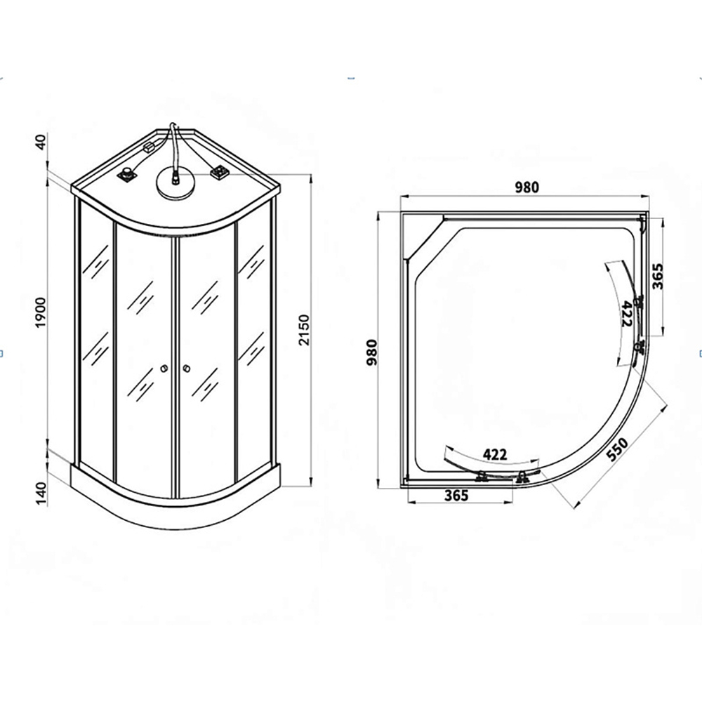 Душевая кабина Loranto 980х980х2150 белое заднее стекло, поддон 14 см, матовое стекло 4 мм, профиль хром матовый (CS-981TM/W-100)