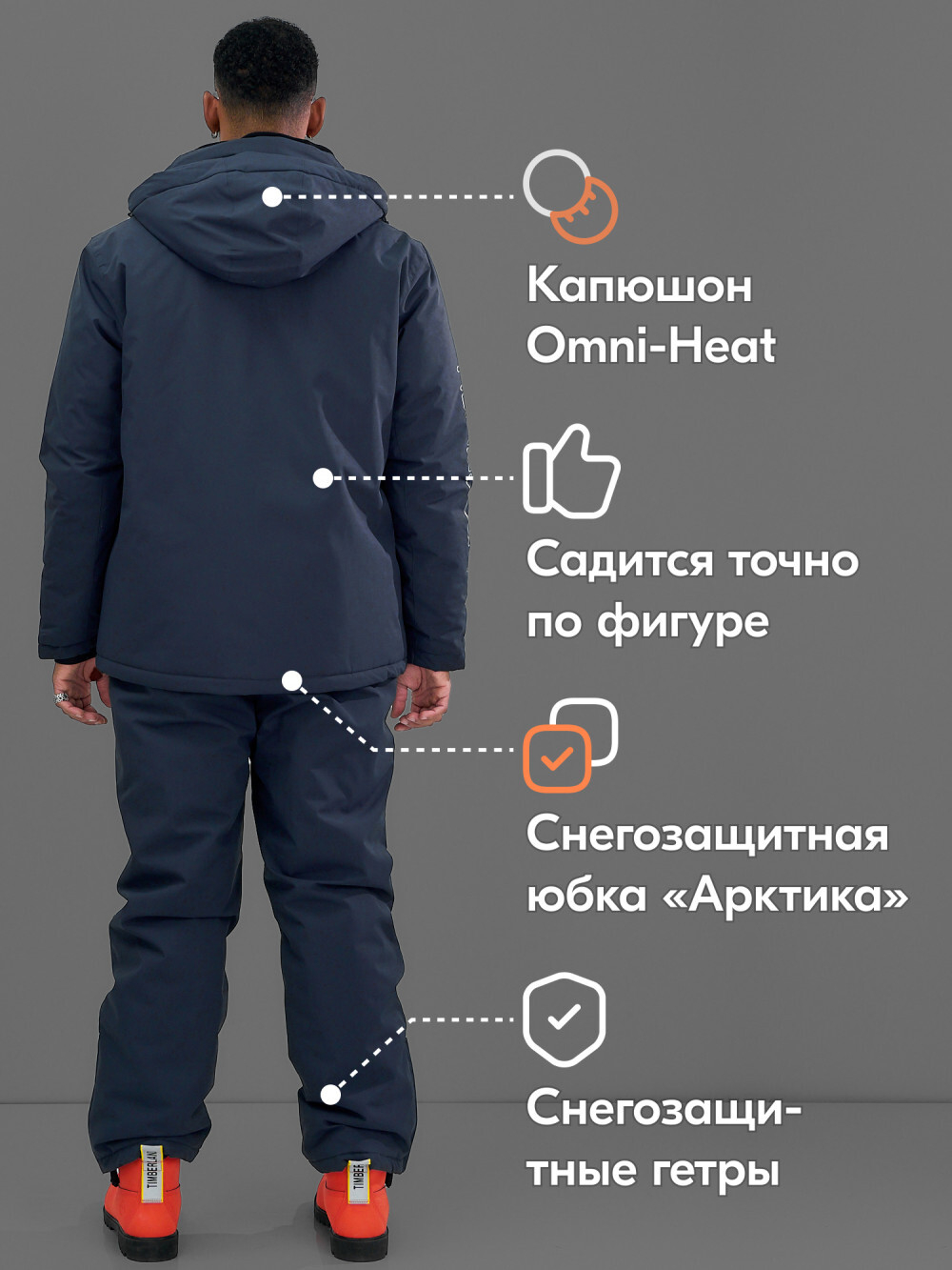 Горнолыжный костюм мужской зимний темно-серого цвета 394TC