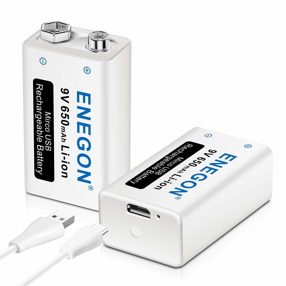 Аккумулятор ELZLE 9V 650mAh Li-ion Крона или 6F22 с micro USB разъемом 2 шт