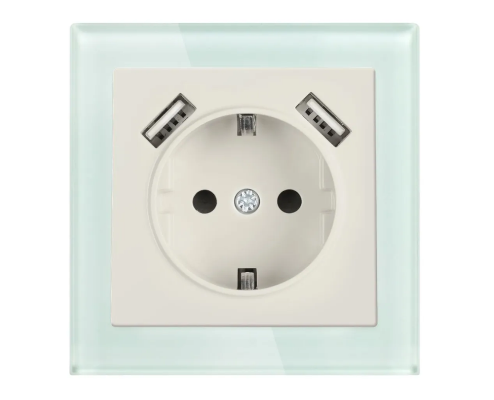 Розетка Smartbuy с заземлением и 2-мя USB 16А "Нептун" (SBE-05i-16-S1-USB), бежевый