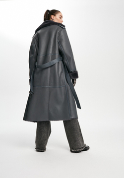 Дубленка-пальто серая