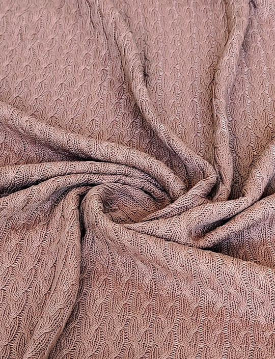 Трикотаж вязанный, косичка большая, бежевый, хлопок OXYGEN