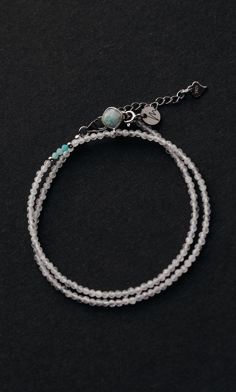 Чокер "Memo Hint" из лунного камня и амазонита, с подвесом из амазонита 35 см