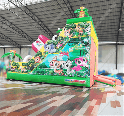 Надувной батут-горка "Слоник в джунглях",с переходом  6*5*5,5 м