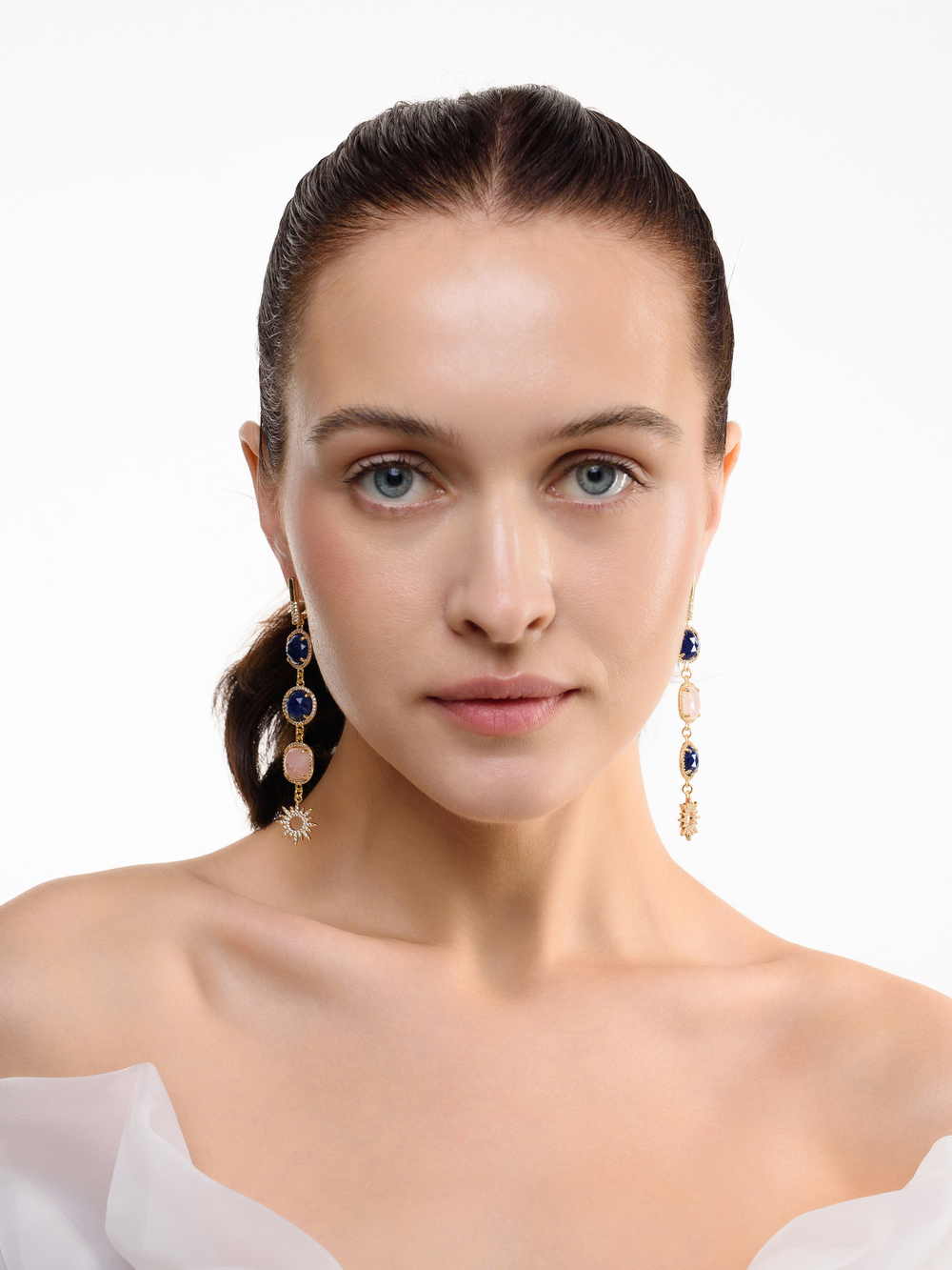 Серьги "Royal sun blue pink" Gold