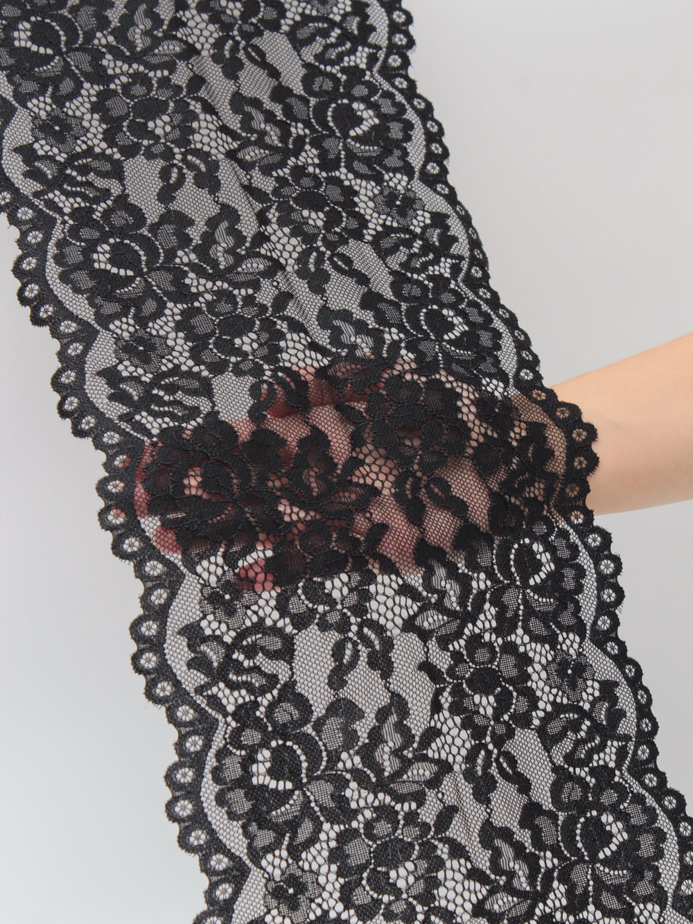 Эластичное кружево черное ширина 22 см ОТРЕЗЫ