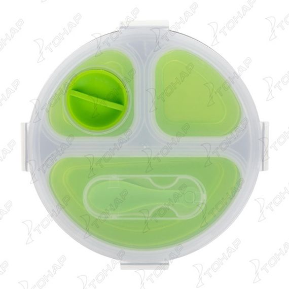 Контейнер силиконовый складной 3 отсека с ловилкой (PR-FH042) PR