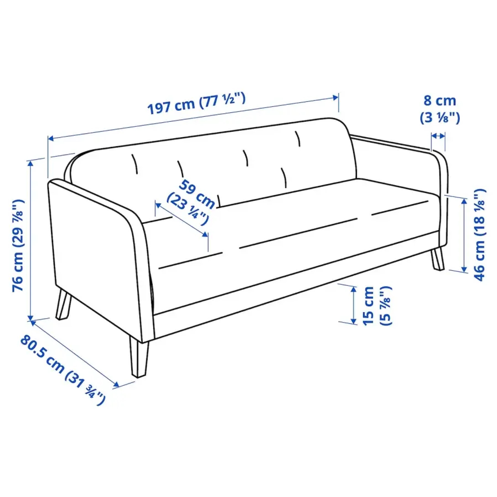 3-местный диван - IKEA LINANÄS/LINANAS, 76x80,5x197см, серый/светло-серый, ЛИНАНАС ИКЕА