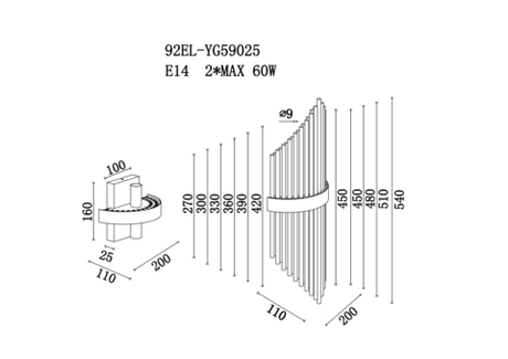 Бра настенное для спальни 54x11x20см Garda Decor прозрачное стекло/латунь