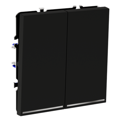 Проходной переключатель встраиваемый VOLTUM S70 двухклавишный с подсветкой 10А, (черный матовый)