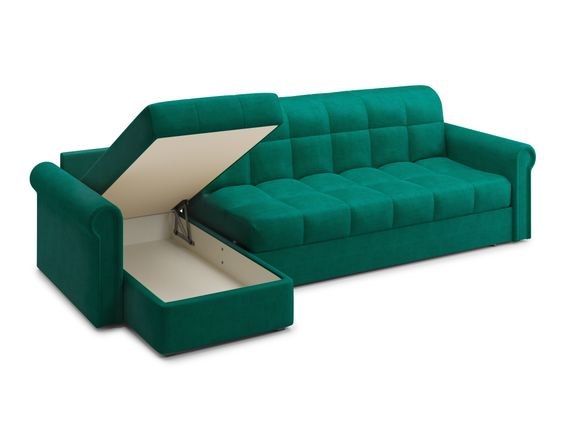 Диван угловой с оттоманкой Палермо 1,8 - Velutto 33 изумрудный/кант 33 изумрудный