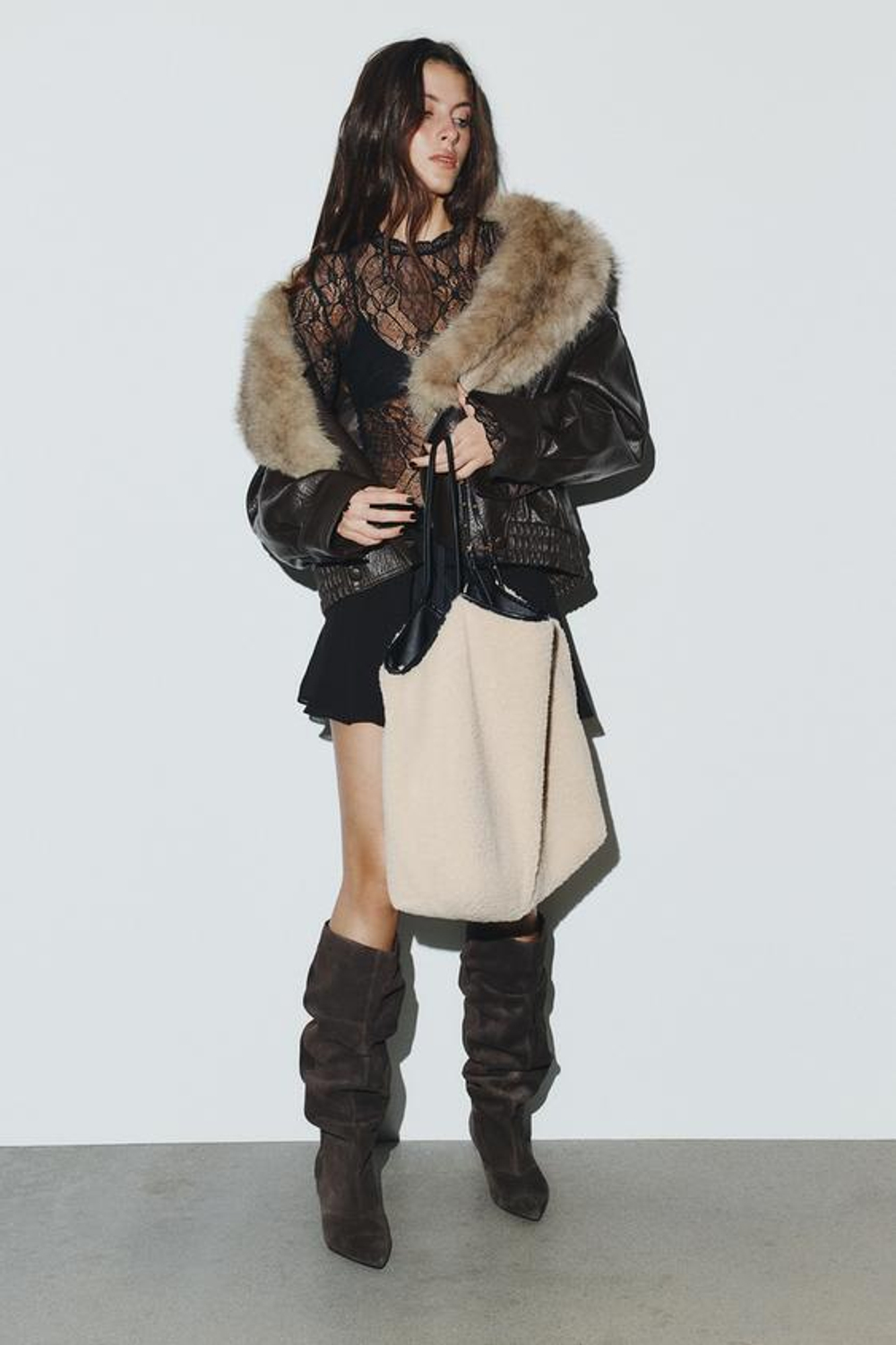 ZARA ДВУСТОРОННЯЯ СУМКА-ШОПЕР, ЧЕРНЫЙ