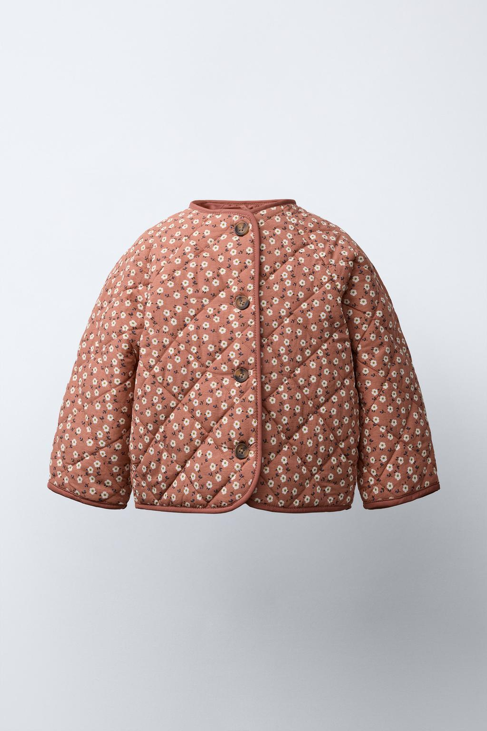 ZARA КУРТКА ИЗ НЕЙЛОНА С ЦВЕТОЧНЫМ ПРИНТОМ, ТЕМНО-РОЗОВЫЙ