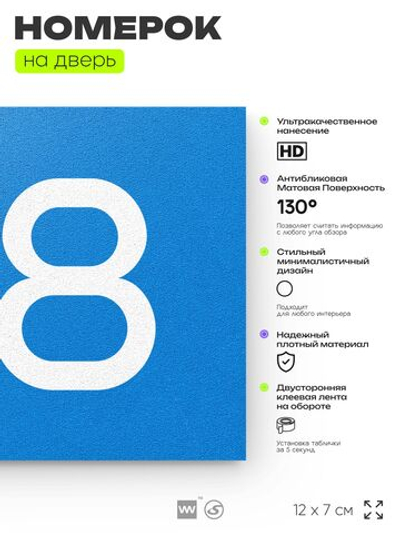 Номер на дверь 418, табличка на дверь для офиса, квартиры, кабинета, аудитории, склада, голубая 120х70 мм, Айдентика Технолоджи