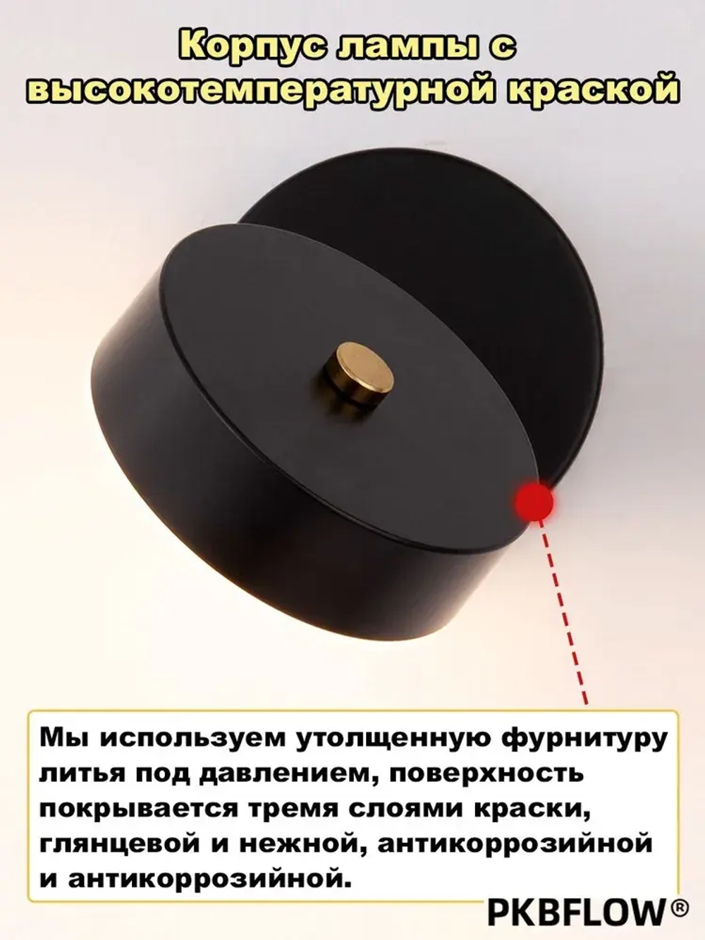 PKBFLOW Светильник настенный,с выключателем, трехцветный свет, 220V, черный