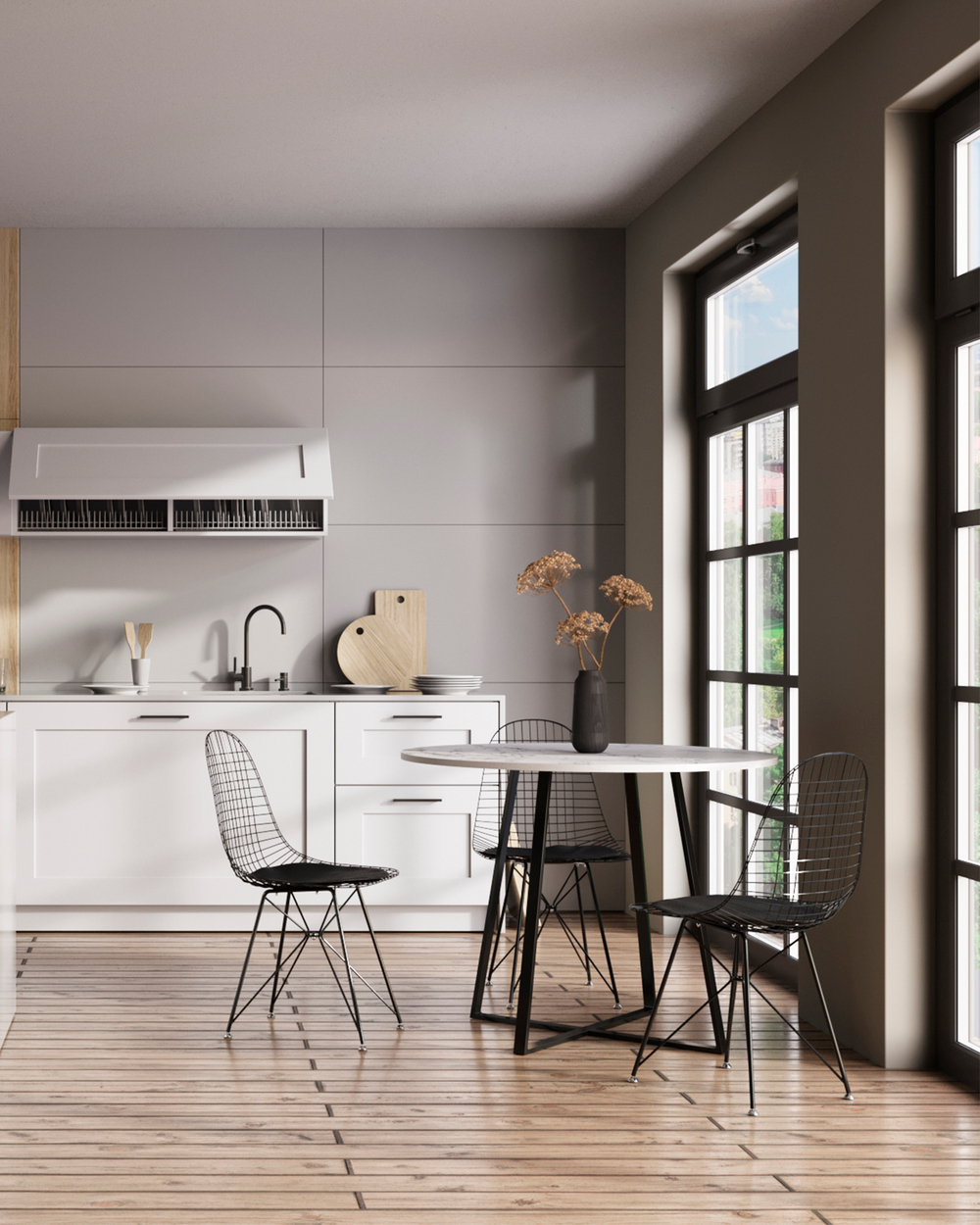 Стол обеденный Дакота 100*100 белый мрамор ножки черные