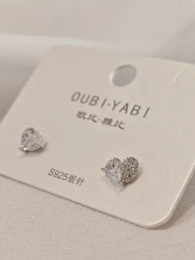 Серьги Oubi Yabi «Crystal Heart» Silver