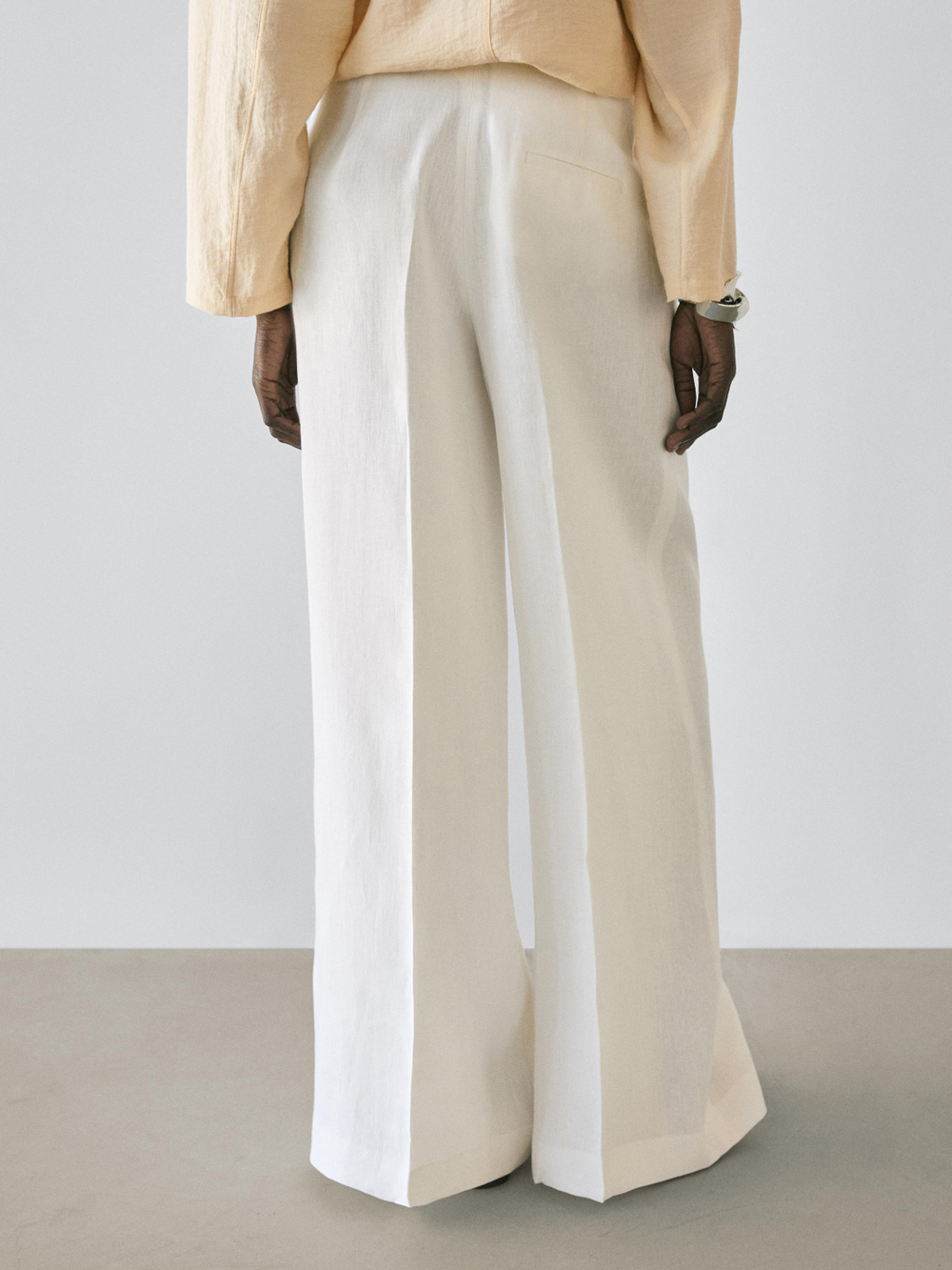 Massimo Dutti Брюки из струящегося льна, экрю