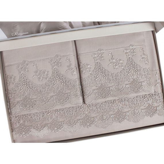 Постельное белье Regina (коричневое) с кружевом  deluxe TIVOLYO HOME Турция