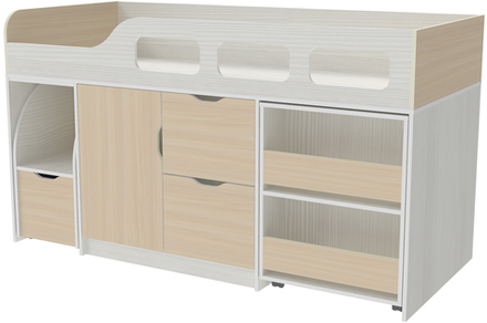 Кровать-чердак КарИВи Астра 8 Белое Дерево  Дуб Молочный