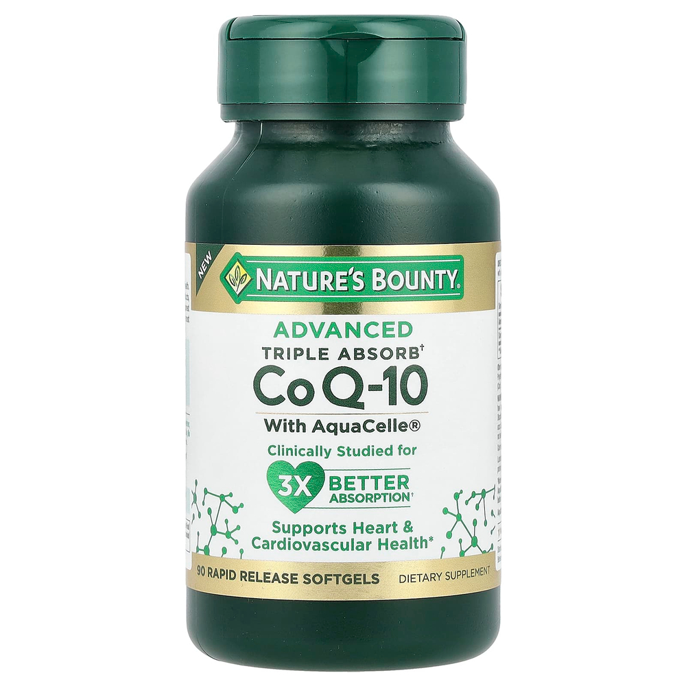 Nature's Bounty, Advanced Triple Absorb CoQ-10, 90 мягких таблеток с быстрым высвобождением (100 мг в каждой капсуле)