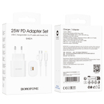 Сетевой адаптер питания BOROFONE BA82A PD 25W + кабель Type C - Lightning (белый)