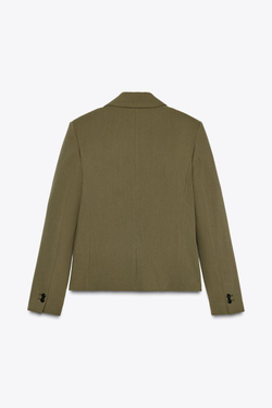 ZARA БЛЕЙЗЕР ОБЛЕГАЮЩЕГО КРОЯ С ПОДПЛЕЧНИКАМИ, СВЕТЛЫЙ ХАКИ