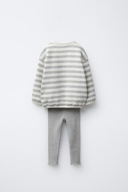 ZARA КОМПЛЕКТ ИЗ ПОЛОСАТОЙ ТОЛСТОВКИ И ЛЕГИНСОВ SOFT TOUCH, СЕРЫЙ МЕЛАНЖ