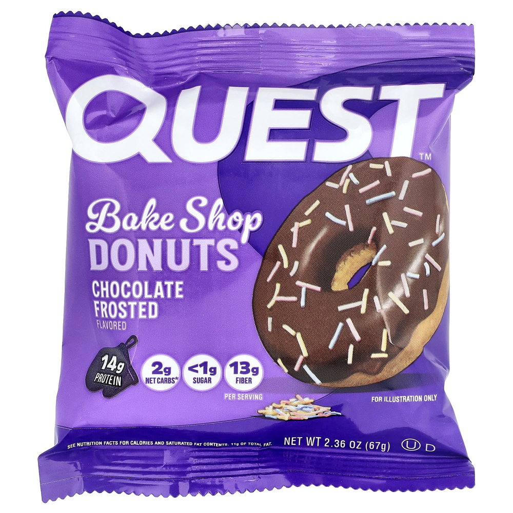 Quest Nutrition, Bake Shop Пончики, в шоколадной глазури, 4 пончика по 67 г (2,36 унции)