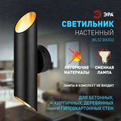 Светильник настенный ЭРА WL52 BK/GD 2*GU10 2*12Вт IP20 черный, золото