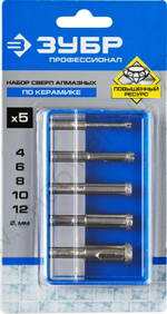 ЗУБР (d 4, 6, 8, 10, 12 мм, Р60), Набор алмазных трубчатых сверл, Профессионал (29850-H5)