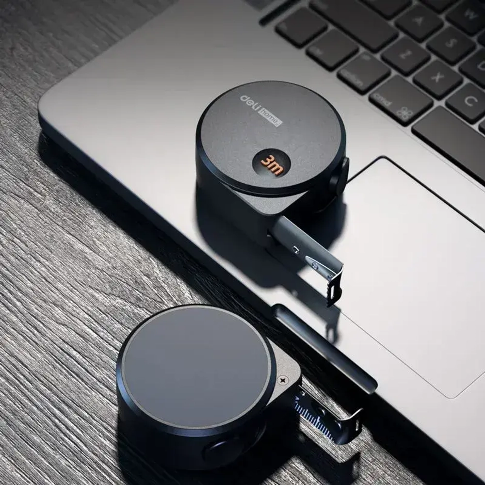 Рулетка "Home Series Black" Deli HT8316 3мх16мм (Эксклюзивный дизайн, корпус из софттач пластика, противоскользящая резиновая вставка, подарочная упаковка)