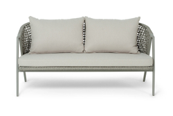 "Амстердам" диван 2-местный плетеный из роупа, каркас алюминий, роуп серый круглый, ткань серая