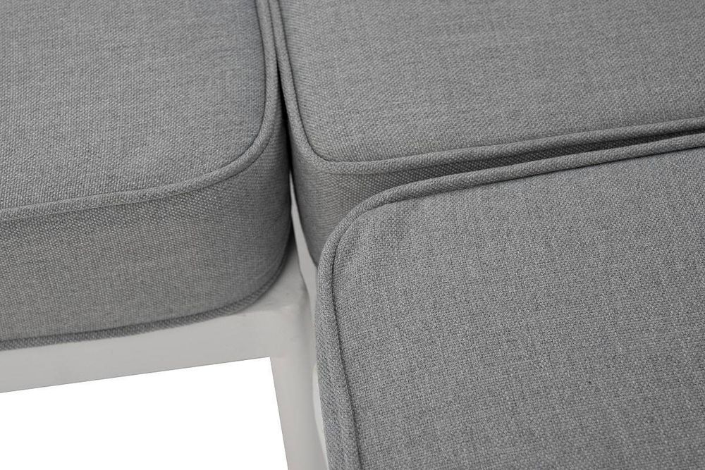 "Канны" диван модульный плетеный из роупа, каркас алюминий белый, роуп светло-серый круглый, ткань светло-серая