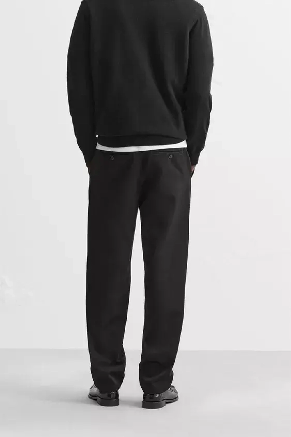 ZARA БРЮКИ ИЗ ХЛОПКА И ШЕРСТИ, ЧЕРНЫЙ