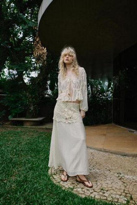 ZARA ПОЛУПРОЗРАЧНАЯ БЛУЗА С ВЫШИВКОЙ, СВЕТЛО-БЕЖЕВЫЙ