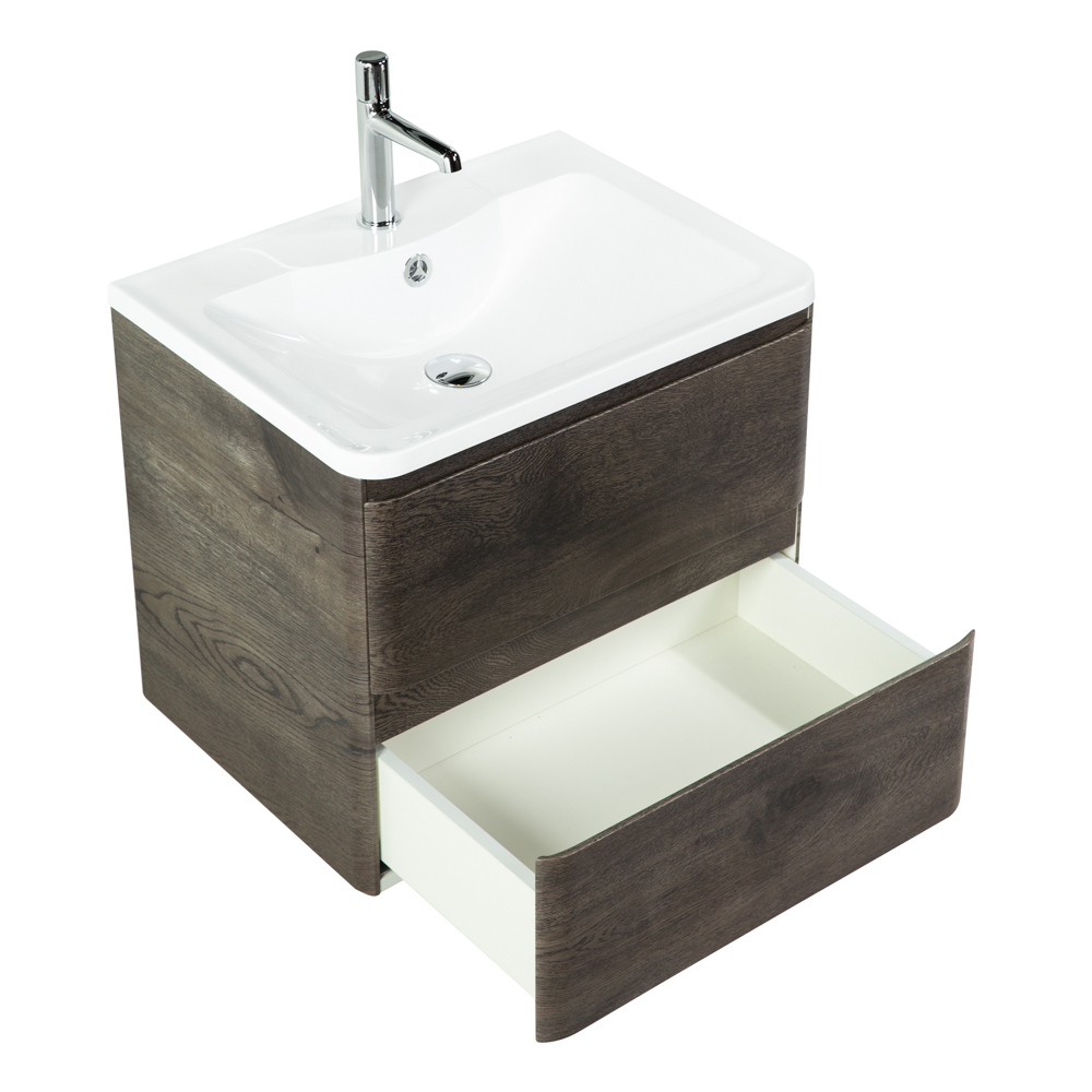 Тумба подвесная с раковиной BelBagno ALBANO-600-2C-SO-RNG Rovere Nature Grigio, раковина BB600/455-LV-MR-ALR