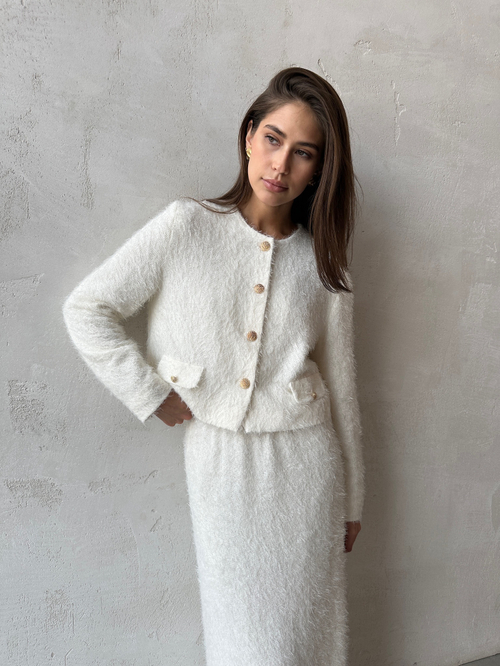 Юбка пушистая макси молочная