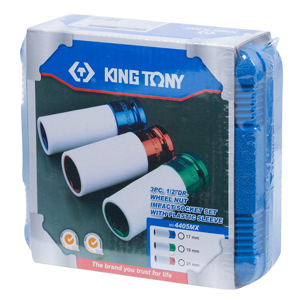 KING TONY (4405MX) Набор глубоких ударных шестигранных головок 1/2", 17, 19, 21 мм, пластиковое покрытие, кейс, 3 предмета